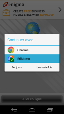 Sélection de l'application