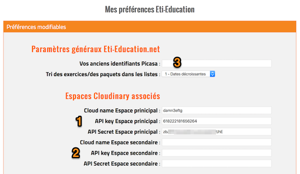 Configuration  Eti-Education pour Cloudinary