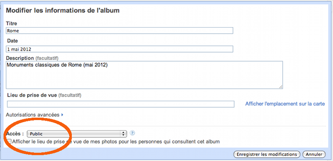 Propriétés de l'album