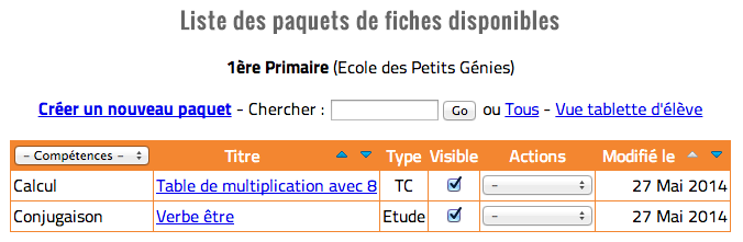 Gestion exercices EtiMemo
