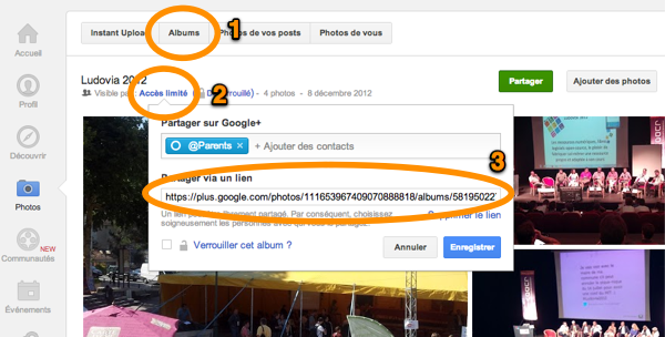 URL privée de Google+